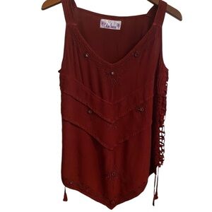 cotton house vintage 90s  whimsigoth burgundy embroidered, layered tank top